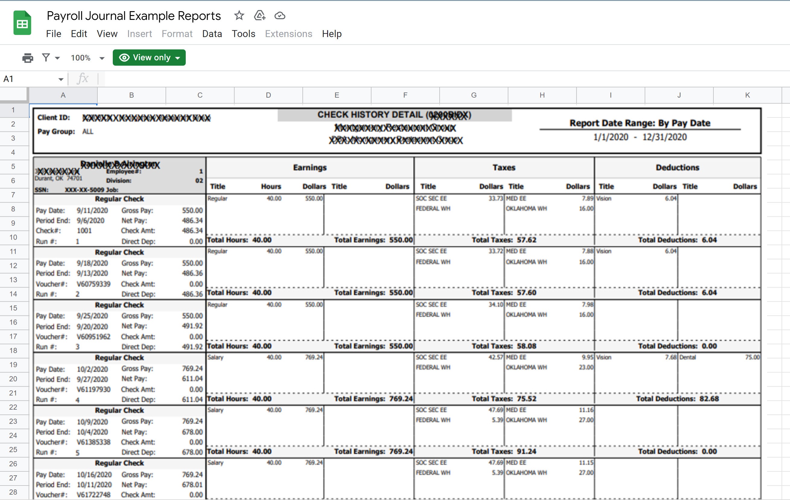 Picture of Payroll Journal form.