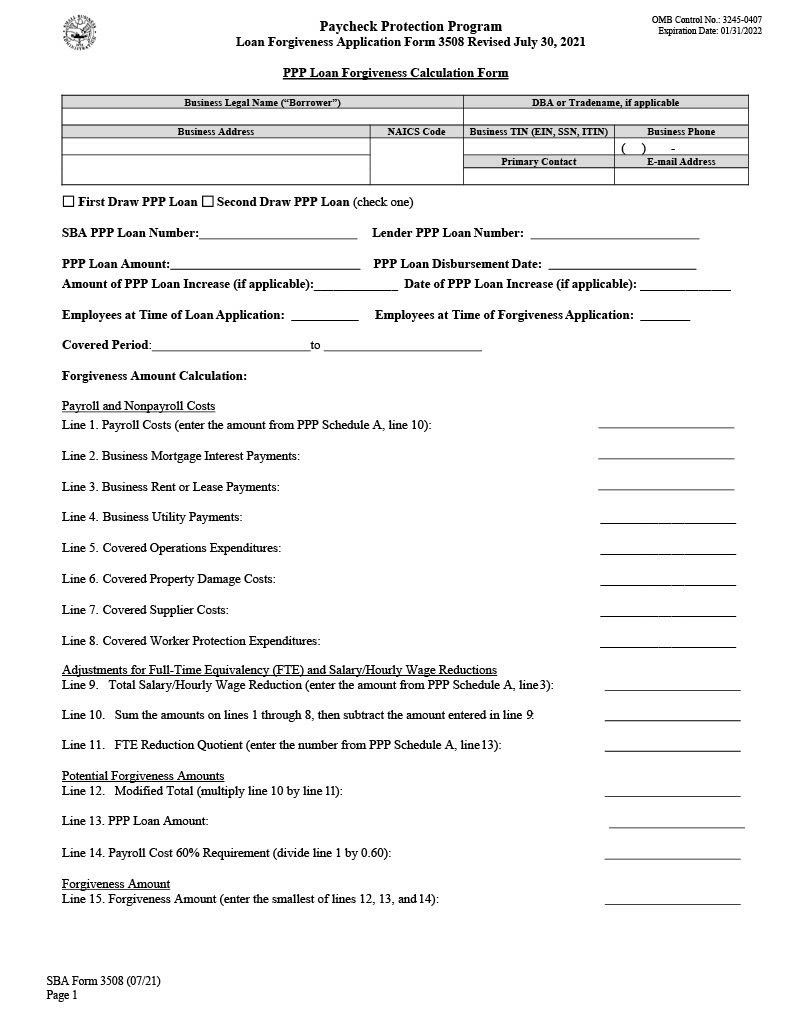 Picture of PPP Forgivness Application form